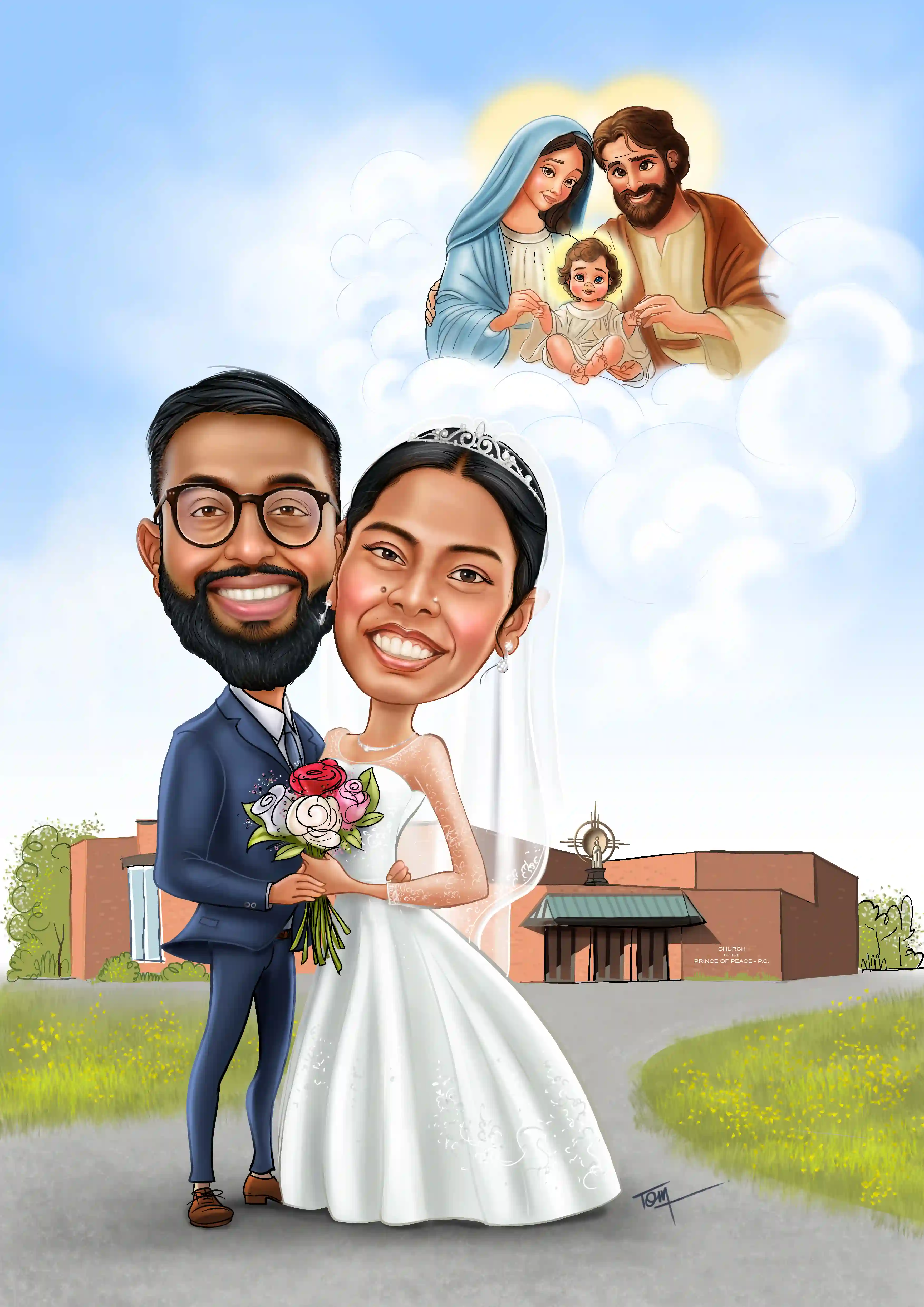 Holy Family Wedding Caricature Holy family wedding caricature artwork.